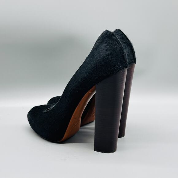 Brian Atwood Shoes Womens 9.5 Black Block Heel Round Toe Pony Hair Italy - Picture 6 of 13
